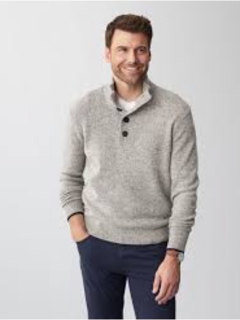 lorenzo Men's Light Heather Gray Shawl-Collar Zip Sweater